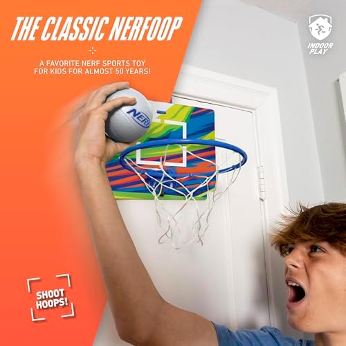 Nerf Nerfoop - The Classic Mini Foam Basketball and Hoop - Hooks On Doors - Indoor and