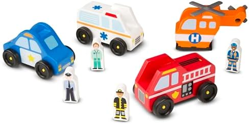 Melissa & Doug Melissa Doug Emergency Vehicle Wooden With 4 Vehicles 4 Play Figures