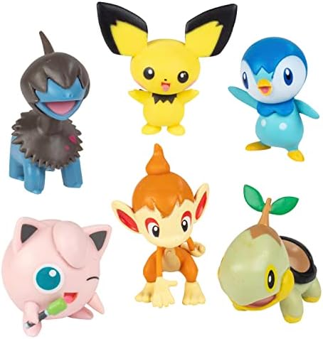 Pokemon Battle Figure Toy Set 6 Pieces - 2 Pichu Yamper Turtwig Piplup Chimchar Deino -
