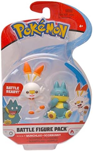 Pokemon New Sword and Shield Battle Action Figure 2 Pack - Munchlax and Scorbunny 2-Inch