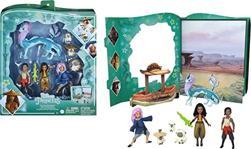 Mattel Disney Princess Raya Classic Storybook Set with 7 Characters Including Raya Human Sisu Dragon Sisu Small Doll