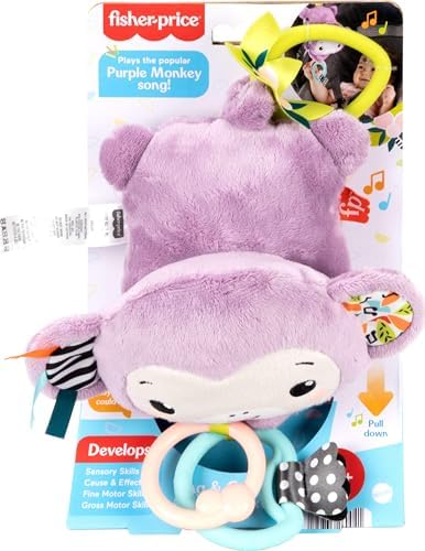 Fisher-Price Baby Stroller Toy Sing Go Purple Monkey Musical Sensory Plush