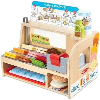 Melissa & Doug Melissa Doug Wooden Slice Stack Sandwich Counter with Deli Slicer -