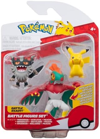 Pokemon Battle Figure 3 Pack - Features 2-Inch Pikachu and Perrserker and 3-Inch Hawlucha