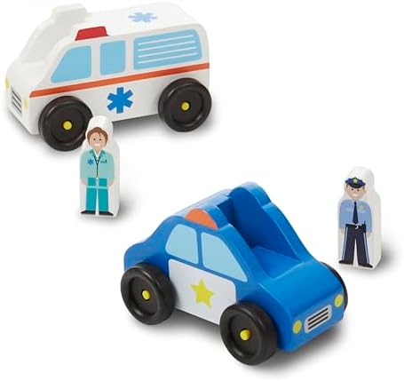 Melissa & Doug Melissa Doug Emergency Vehicle Wooden With 4 Vehicles 4 Play Figures