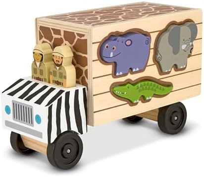 Melissa & Doug Melissa Doug Animal Rescue Shape-Sorting Truck - Wooden Toy With 7 Animals and 2 Play Figures -Vehicle