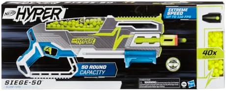 Nerf Hyper Siege-50 Pump-Action Blaster 40 Hyper Rounds Eyewear Up to 110 FPS Velocity