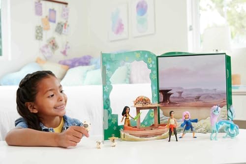 Mattel Disney Princess Raya Classic Storybook Set with 7 Characters Including Raya Human Sisu Dragon Sisu Small Doll