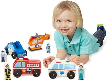 Melissa & Doug Melissa Doug Emergency Vehicle Wooden With 4 Vehicles 4 Play Figures
