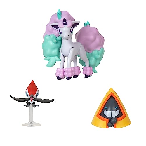Pokemon 3 Pack-Features 2 Snorunt Pikipek and 3-Inch Galarian Ponyta Battle Figures Black