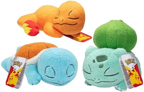 Pokemon 5 Sleeping Squirtle Charmander Bulbasaur Starter Plush