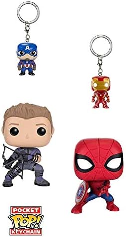 Funko POP Marvel Civil War Hawkeye Spiderman Iron Man Captain America Keychain