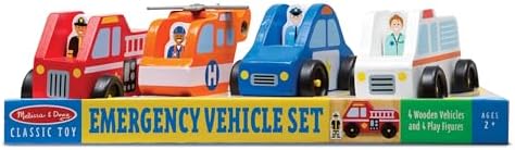 Melissa & Doug Melissa Doug Emergency Vehicle Wooden With 4 Vehicles 4 Play Figures