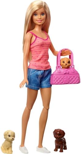 Barbie Jamn Barbie GDJ37 - Barbie pop Blond en speelset met 3 pups badje en accessoires