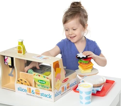 Melissa & Doug Melissa Doug Wooden Slice Stack Sandwich Counter with Deli Slicer -
