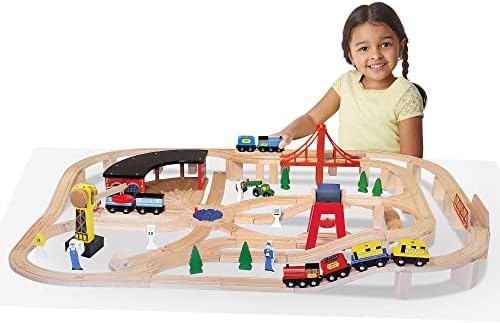 Melissa & Doug Melissa Doug Wooden Railway Set 130 Pieces - Wooden Train Set for Toddlers