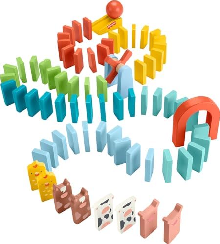 Fisher-Price Wood Preschool Game Domino Run Playset 72-Piece Wooden Building Set