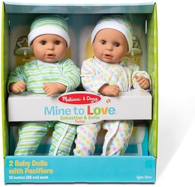Melissa & Doug Melissa Doug Mine to Love Twins Sebastian Sofia 15 Medium Skin-Tone Boy and Girl Baby Doll