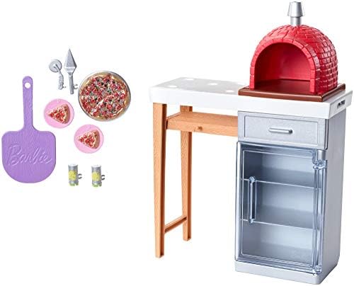 Barbie Outdoor Furniture Set with Brick Pizza Oven Plus Food and Serving Pieces