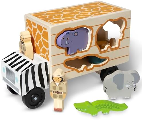 Melissa & Doug Melissa Doug Animal Rescue Shape-Sorting Truck - Wooden Toy With 7 Animals and 2 Play Figures -Vehicle