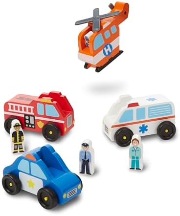 Melissa & Doug Melissa Doug Emergency Vehicle Wooden With 4 Vehicles 4 Play Figures