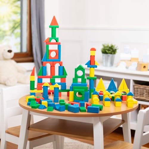 Melissa & Doug Melissa Doug Wooden Building Block Set - 200 Blocks in 4 Colors and 9