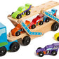 Melissa & Doug Melissa Doug Mega Race-Car Carrier - Wooden Tractor and Trailer With 6