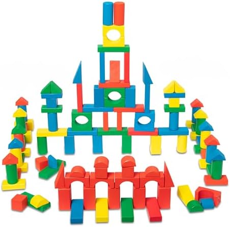 Melissa & Doug Melissa Doug Wooden Building Block Set - 200 Blocks in 4 Colors and 9