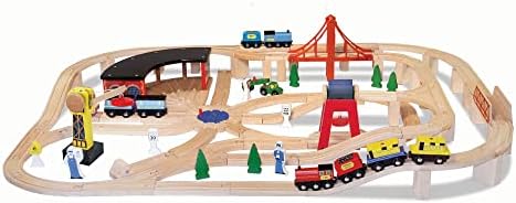 Melissa & Doug Melissa Doug Wooden Railway Set 130 Pieces - Wooden Train Set for Toddlers