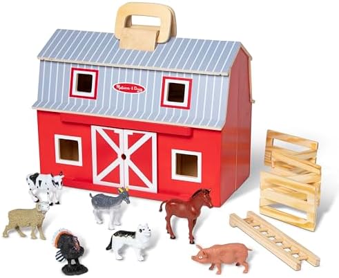 Melissa & Doug Melissa Doug Fold and Go Wooden Barn With 7 Animal Play Figures - Farm