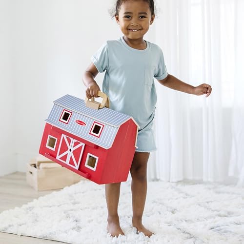 Melissa & Doug Melissa Doug Fold and Go Wooden Barn With 7 Animal Play Figures - Farm