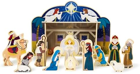 Melissa & Doug Melissa Doug Classic Wooden Christmas Nativity Set With 4-Piece Stable and