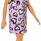 Barbie Blonde Wearing Purple and Yellow Heart-Print Dress and Platform Sneakers for 3 to