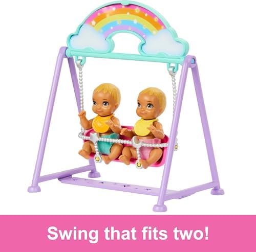 Barbie Skipper Doll Nursery Playset with Includes Twin Baby Dolls Crib Swing See-Saw More