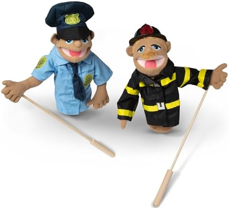 Melissa & Doug Melissa Doug Rescue Puppet Set - Police Officer and Firefighter - Soft Plush