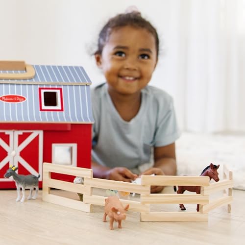 Melissa & Doug Melissa Doug Fold and Go Wooden Barn With 7 Animal Play Figures - Farm
