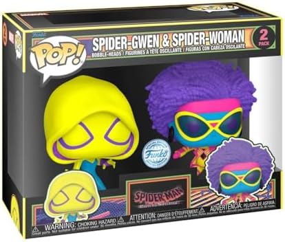 Funko Spider-Man Spider-Gwen Spider-Woman Pop Vinyl Bobblehead Figure Set - Black Light