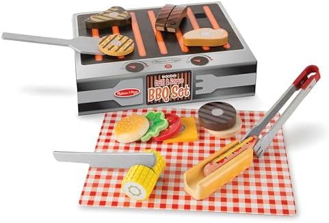 Melissa & Doug Melissa Doug Grill and Serve BBQ Set 20 pcs - Wooden Play Food and