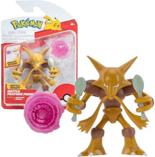 Pokemon Alakazam Battle Feature Figure - 4.5-Inch Alakazam Battle Ready Figure with