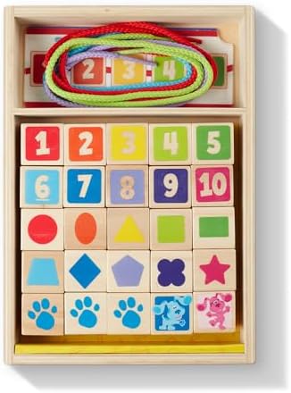 Melissa & Doug Melissa Doug Blue's Clues You Wooden Lacing Beads - 25 Beads 4 Cords - FSC