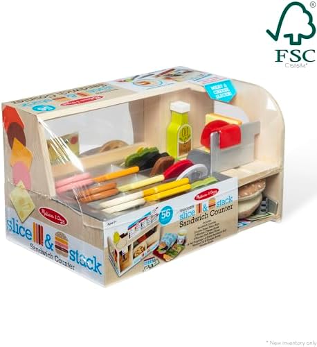 Melissa & Doug Melissa Doug Wooden Slice Stack Sandwich Counter with Deli Slicer -