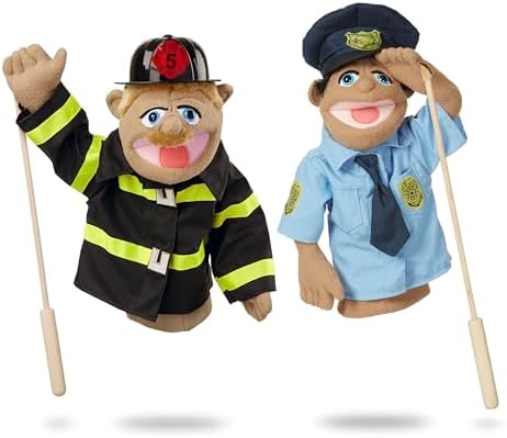 Melissa & Doug Melissa Doug Rescue Puppet Set - Police Officer and Firefighter - Soft Plush