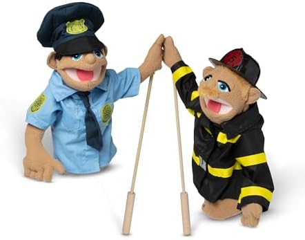 Melissa & Doug Melissa Doug Rescue Puppet Set - Police Officer and Firefighter - Soft Plush