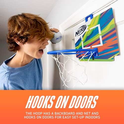 Nerf Nerfoop - The Classic Mini Foam Basketball and Hoop - Hooks On Doors - Indoor and