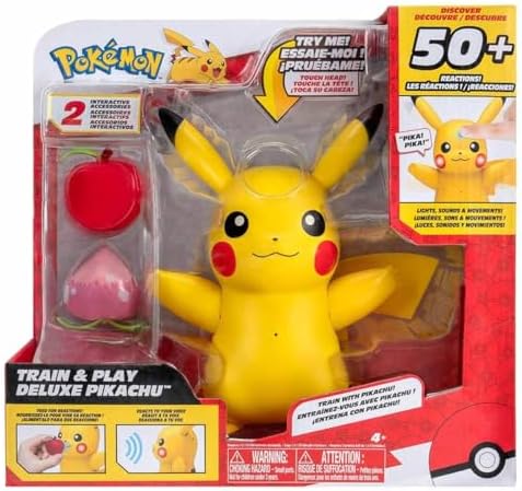 Pokemon Train and Play Deluxe Pikachu - 4.5-Inch Pikachu Figure with Lights Sounds and
