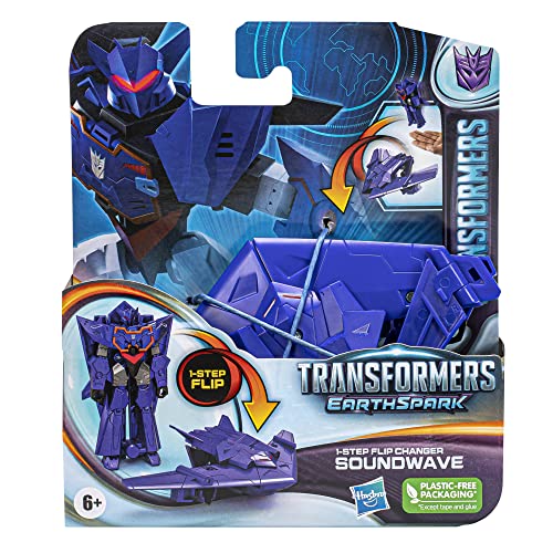 Transformers EarthSpark 1-Step Flip Changer Soundwave 4-Inch Action Figure Robot for