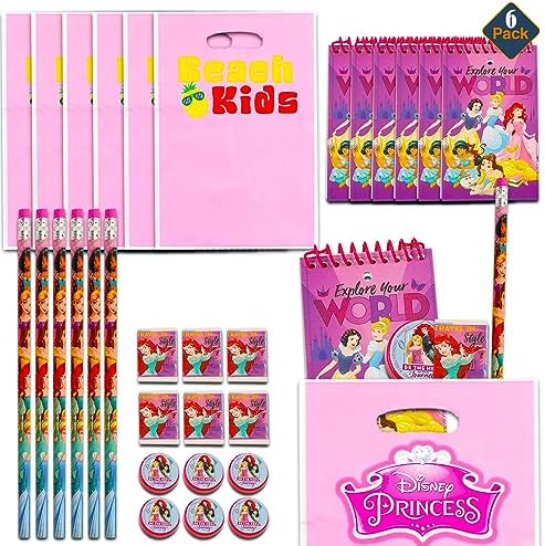 Disney Princess Party Favor Set - Bundle of 6 Disney Princess Notepads Pencils and More