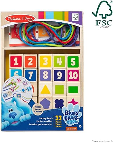 Melissa & Doug Melissa Doug Blue's Clues You Wooden Lacing Beads - 25 Beads 4 Cords - FSC