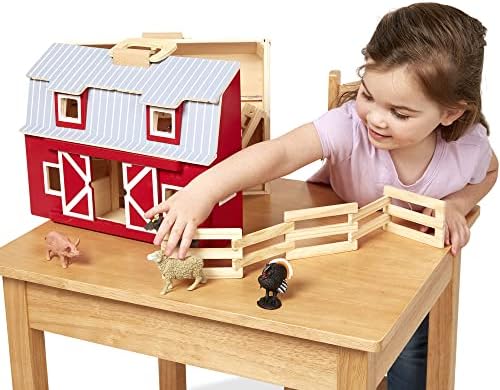 Melissa & Doug Melissa Doug Fold and Go Wooden Barn With 7 Animal Play Figures - Farm