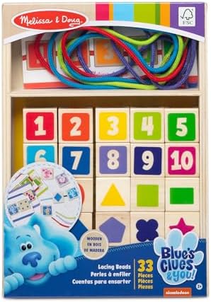 Melissa & Doug Melissa Doug Blue's Clues You Wooden Lacing Beads - 25 Beads 4 Cords - FSC